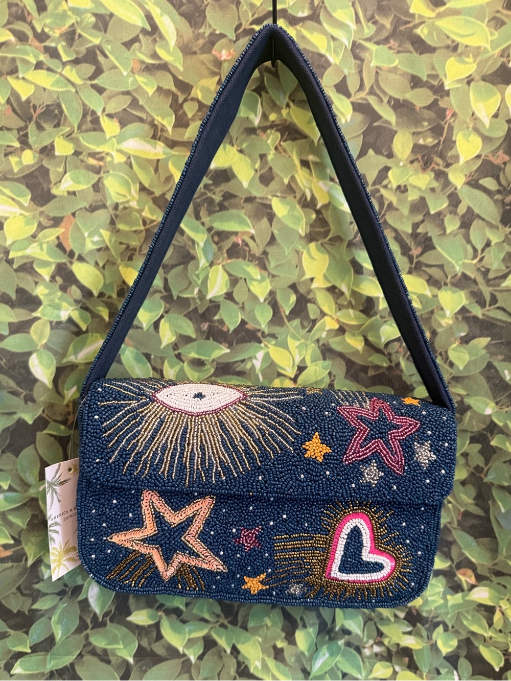 Navy Beaded Cosmic Motif Shoulder Bag